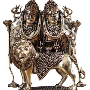 Brass Superfine Intricate Kaila Devi Chamunda Mata on Lion Idol 4.5" | Divine Protector | Destroyer of Evil | Handcrafted Pure Brass | Sacred Centerpiece for Home & Temple